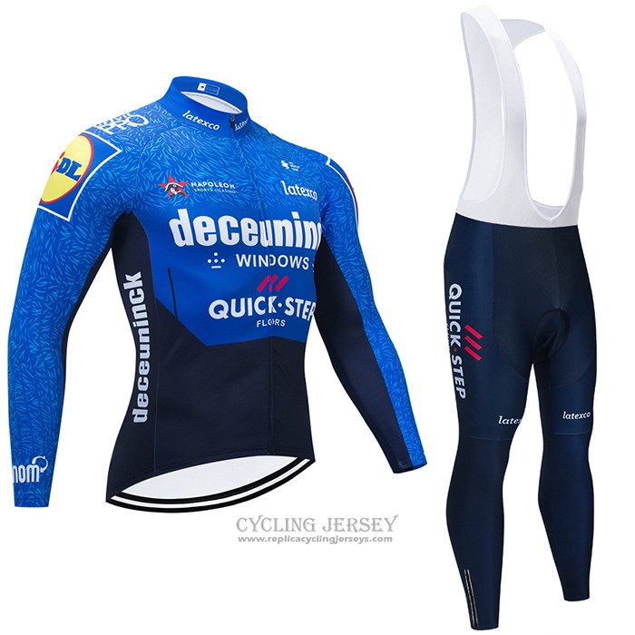 2021 Cycling Jersey Deceuninck Quick Step Blue Black Long Sleeve And Bib Tight
